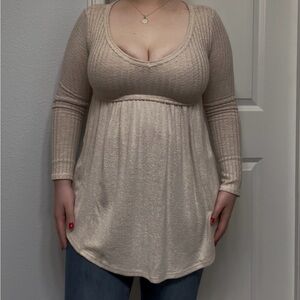 Altar’s State Warm Beige V-Neck Long Sleeve Top